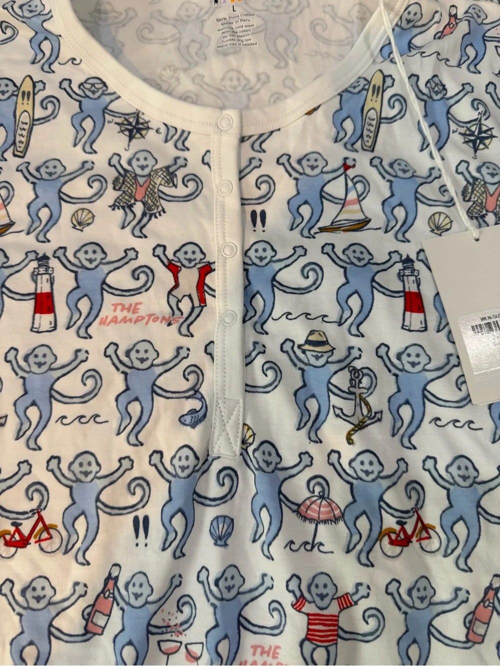 Woman's Long-Sleeve Pajama set in White with Blue Character Print